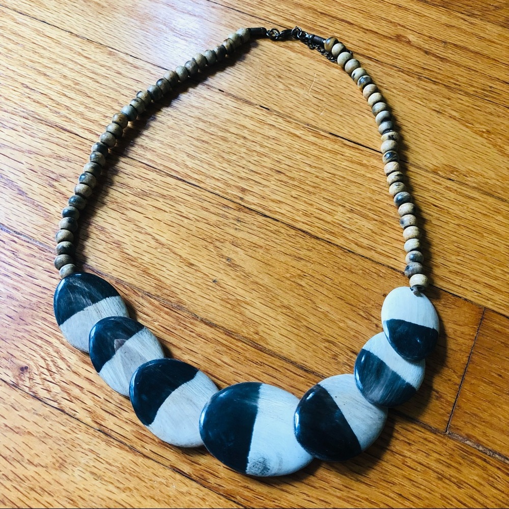 Funky Boho Hippie Wooden Beaded Statement Necklace